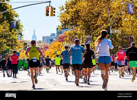 Marathon Runners Running In The Nyc Marathon Stock Photo Alamy