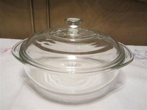 Vintage Pyrex Covered Bowl 1 5 Qt Pyrex 023 Clear Glass Round Casserole Ovenware Dish With Lid