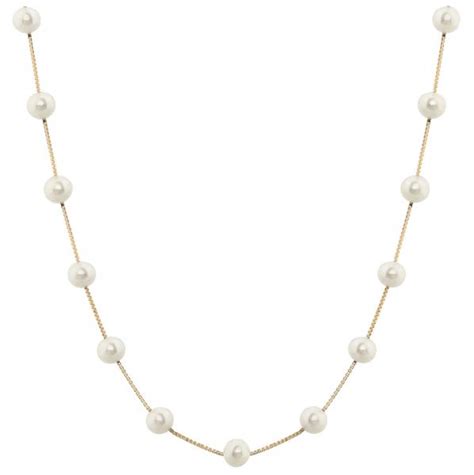 Cultured Freshwater Pearl Station Necklace K Yellow Gold Mm PI