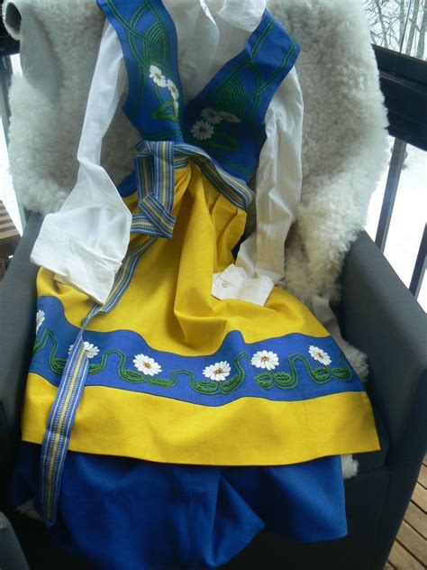 Swedish National Costume Consisting Of A Hand Embroidered Apron Dress