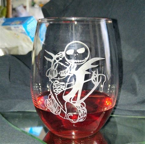 Nightmare Before Christmas Etched Stemless Wine Glasses Set Of Etsy
