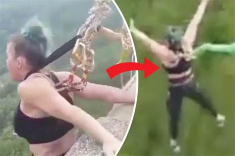 Babe With Hooks Attached Under Skin Filmed Bungee Jumping Off Bridge