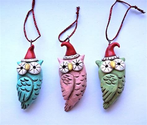 Pink Winter Owl Christmas Ornament Polymer Clay Folk Art Etsy