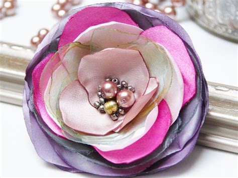Fabric Flower Brooch Pin Petal Flower Pin Organza Handmade Pin Floral
