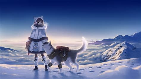 Download 1920x1080 Anime Girl Winter Wolf Snow