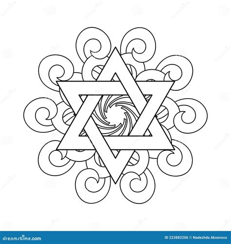Coloring Book Page Jewish Star Of David Mandala With Six Pointed Star