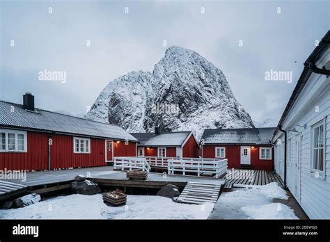 Traditional Norwegian Fishermans Cabins Red Rorbuer Hamnoy Lofoten