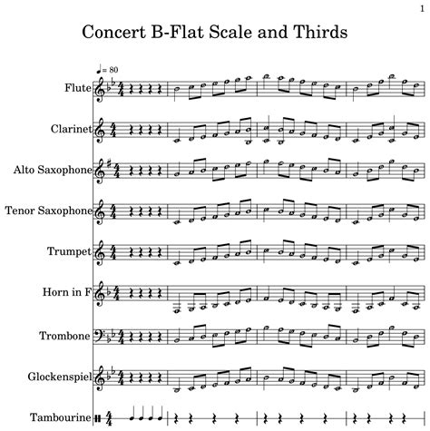 Concert B Flat Scale And Thirds Sheet Music For Flute Clarinet Alto