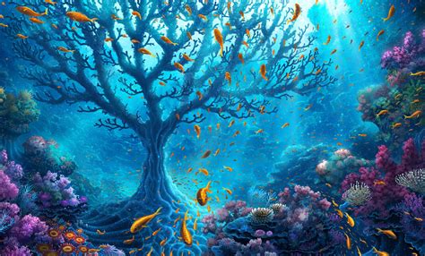 Download Sunbeam Coral Sea Life Fish Underwater Tree Plant Reef Ocean