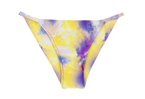 Purple And Yellow Tie Dye Cheeky Bikini Bottom With Thin Sides Bottom