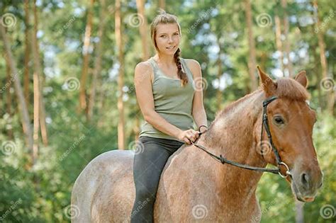 Young Beautiful Woman Rides Horse Stock Image Image Of Equestrian