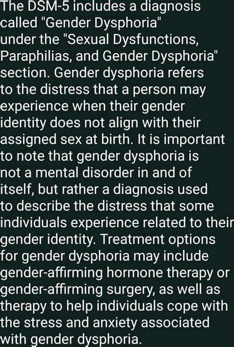 The Dsm 5 Includes A Diagnosis Called Gender Dysphoria Under The
