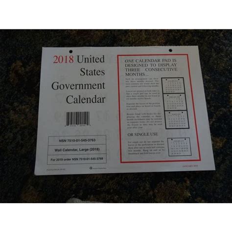 2018 United States Government Wall Unicor Calendar Nice Listing In