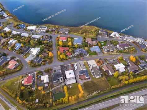 Aerial Suburban Neighborhood Gardabaer Near Reykjavik Iceland