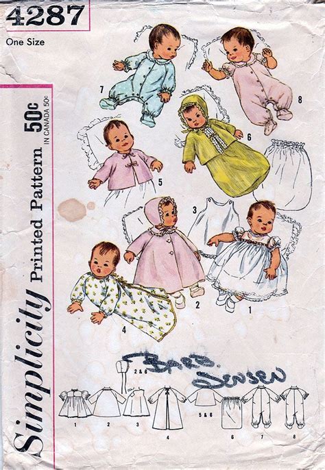 Simplicity 4287 Ca 1962 Infants Layette In One Size Newborn 7 13