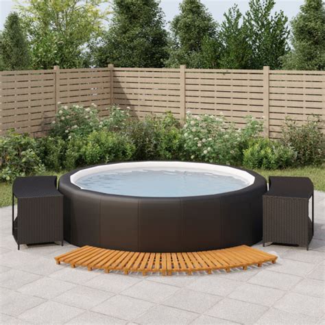 Vidaxl Hot Tub Surround Spa Surround Black Poly Rattan And Solid Wood Acacia Hot Tub And Pool