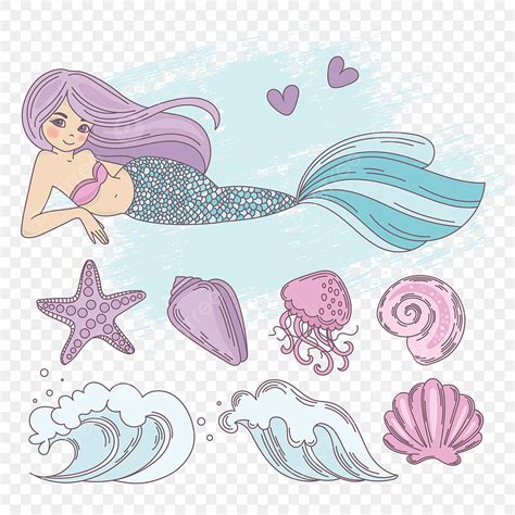 Tropical Set Vector Art Png Mermaid Wave Cartoon Travel Tropical