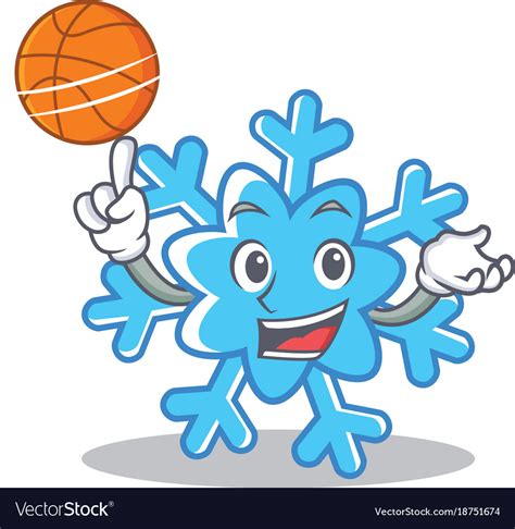 With Basketball Snowflake Character Cartoon Style Vector Image
