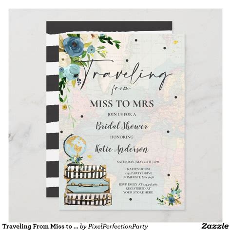 Traveling From Miss To Mrs Bridal Shower Map Bride Invitation Zazzle