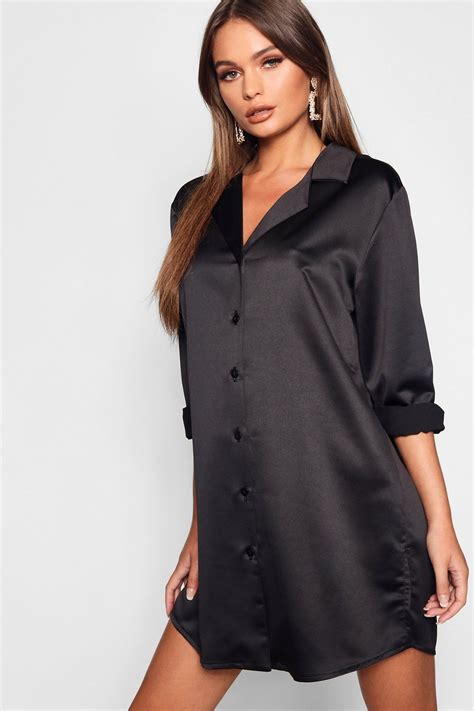 Luxe Satin Oversized Shirt Dress Boohoo Oversized Shirt Dress Belted