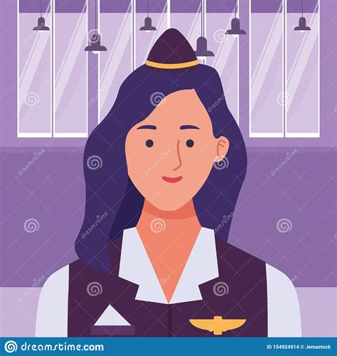 Stewardness Airliner Woman Smiling Profile Stock Vector Illustration