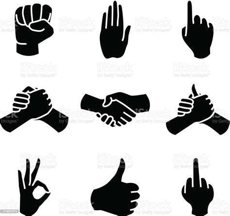 Human Hand Collection Different Hands Gestures Signals And Signs Stock