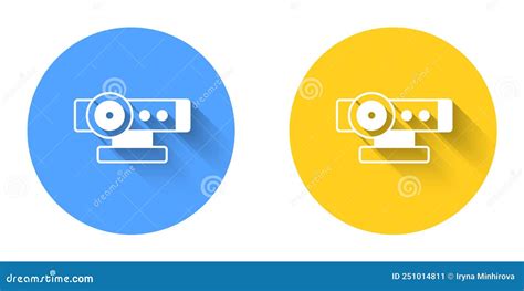White Web Camera Icon Isolated With Long Shadow Background Chat Camera