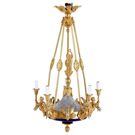 Russian Neoclassical Cobalt Blue Glass And Ormolu Chandelier At Stdibs