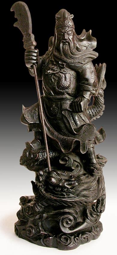 Antique Chinese Carved Teak Wood God Of War Guan Yu Statue