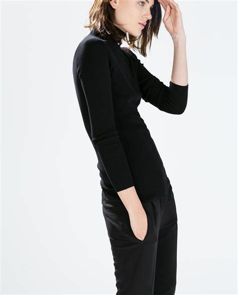 Zara Cotton Turtleneck Sweater In Black Lyst