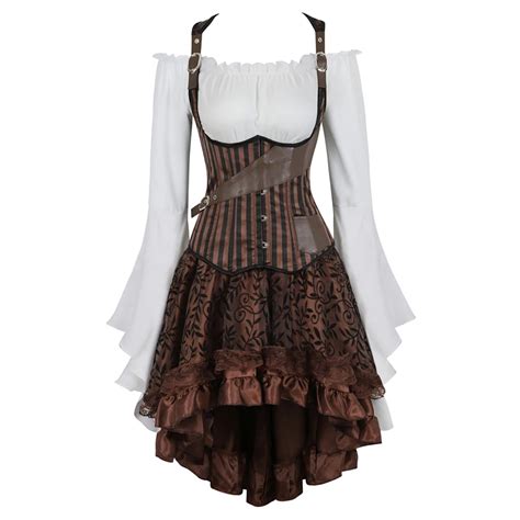 Underbust Steampunk Corset Dress Top Skirt 3 Piece Costume Cosplay Gothic Punk Corsets Bustier