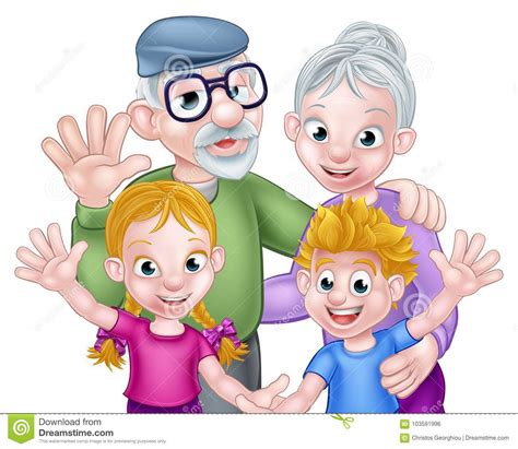 Cartoon Grandparents And Grandchildren Stock Vector Illustration Of