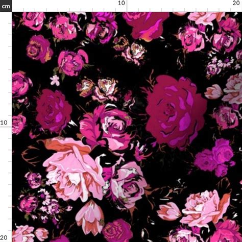 Bold Floral Print Fabric Antique Inspired Floral In Hot Pink Etsy