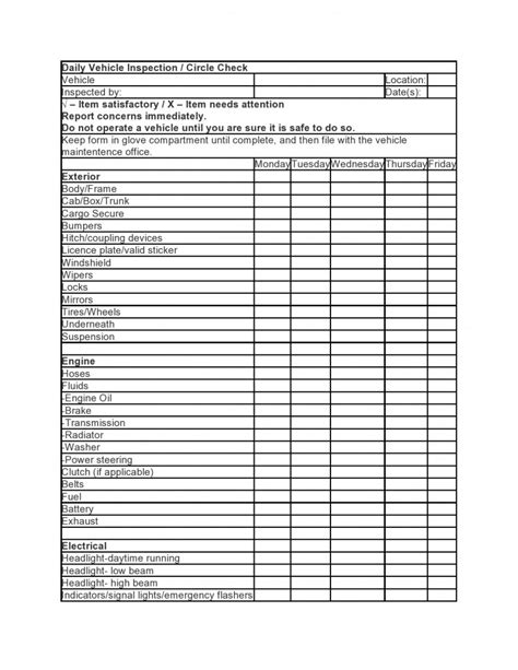 Printable Vehicle Maintenance Checklist Template Printable Templates