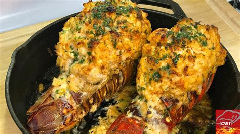 Seafood Stuffed Lobster Tail Recipe Youtube