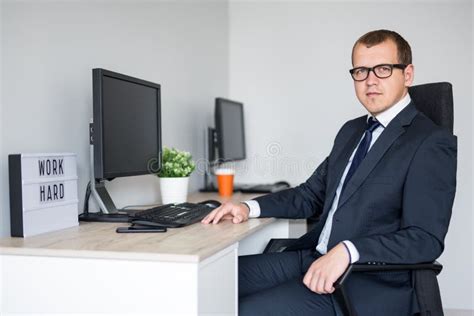 Young Handsome Business Man In Modern Office Stock Image Image Of
