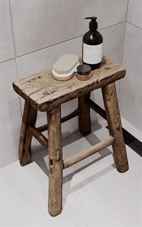 Wooden Bathroom Stool Interior Design Ideas