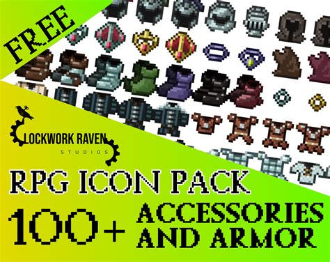Free Rpg Icon Pack 100 Accessories And Armor Clockwork Raven
