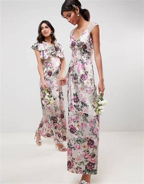 Asos Design Bridesmaid Lace Insert Maxi Dress In Pretty Floral Print