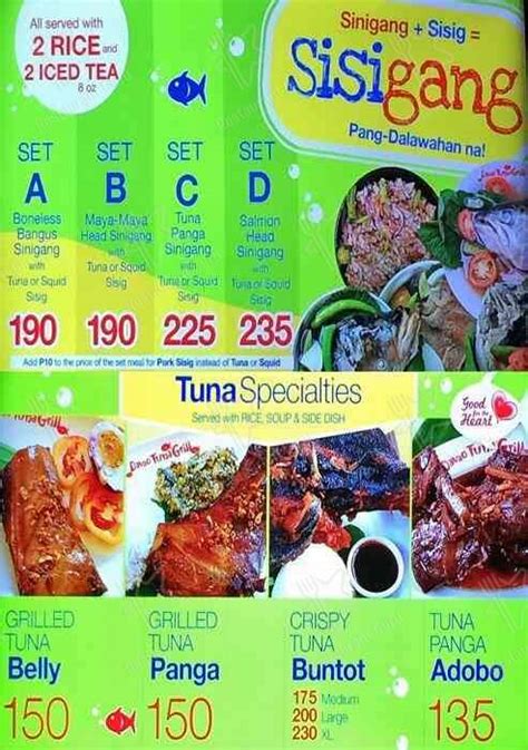 Menu At Davao Tuna Grill Restaurant Pasay 1300 Pasay City