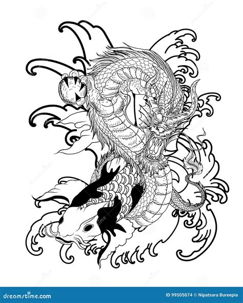 Dragon Koi Fish Drawing Outline