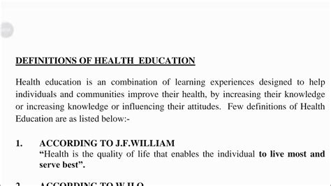 Definitions Of Health Education Youtube