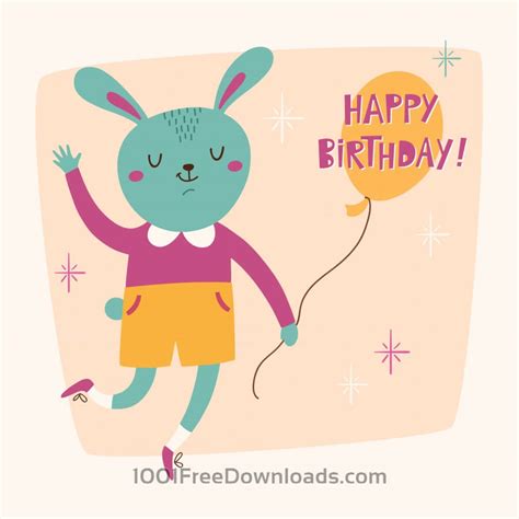 Free Vectors Happy Birthday Card With Cute Bunny Abstract