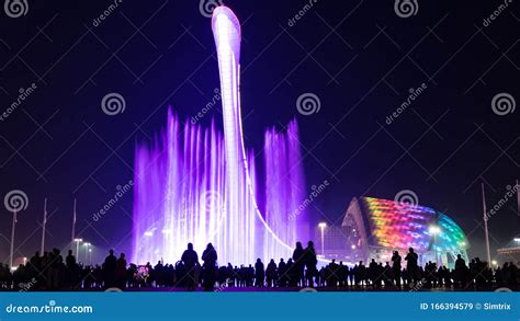 Amazing Illuminated Musical Fountain And Olympic Stadium Fisht At