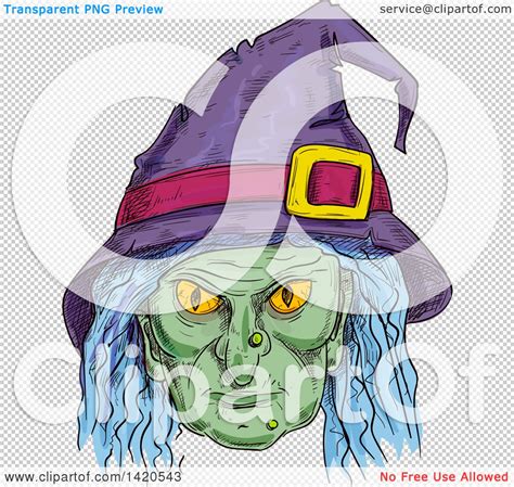 Clipart Of A Sketched And Color Filled Witch Face