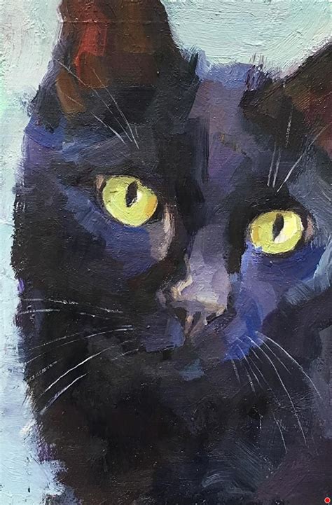 Katya Minkina Artworks Gallery Black Cat Painting Black Cat Art