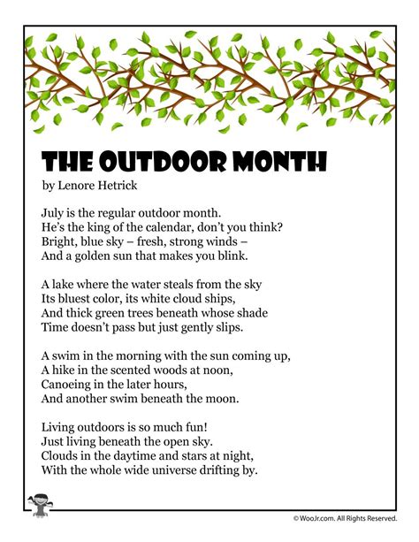 The Outdoor Month Childrens Poem About July Woo Jr Kids Activities