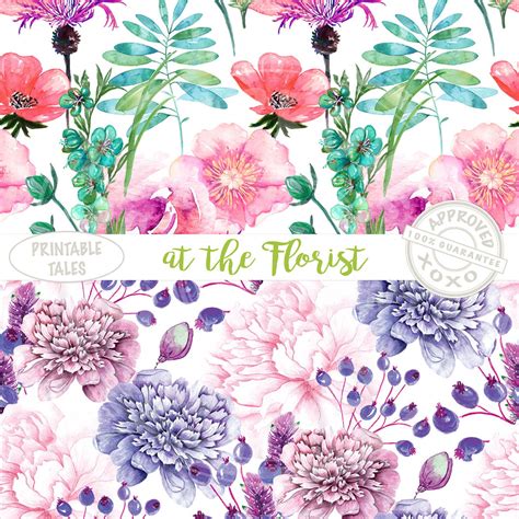 Watercolor Flowers Digital Paper Seamless Floral Papers Etsy
