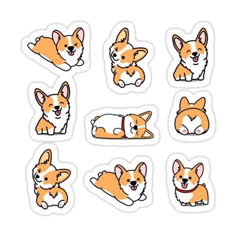 A Set Of Stickers With Corgi Dogs In Different Shapes And Sizes On Them