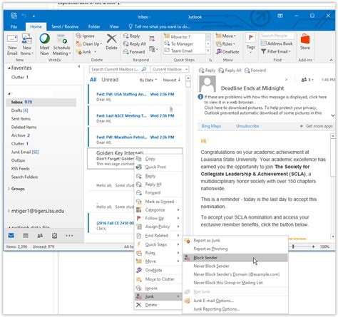How To Block And Unblock An Email Address In Outlook 2016 Bliuck